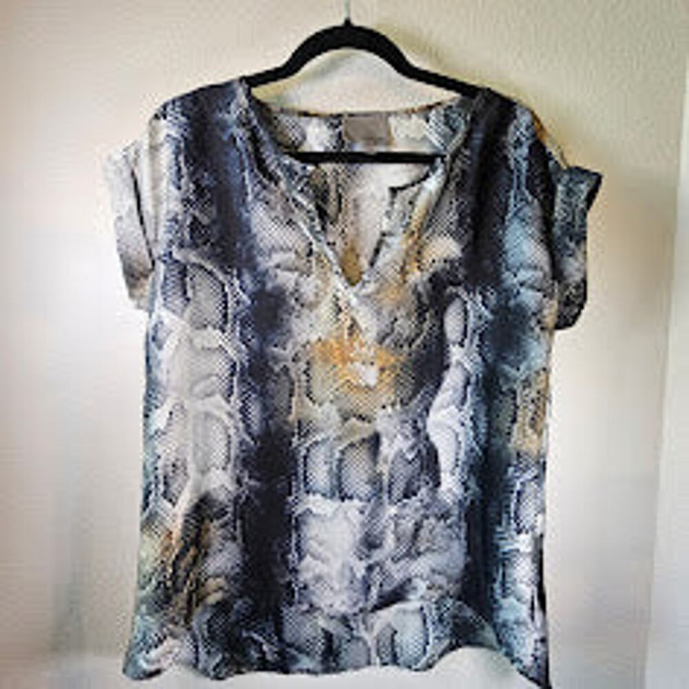 Aryn K Snakeskin Print Short Sleeve Shirt- Women's M- Estimated Retail $55
